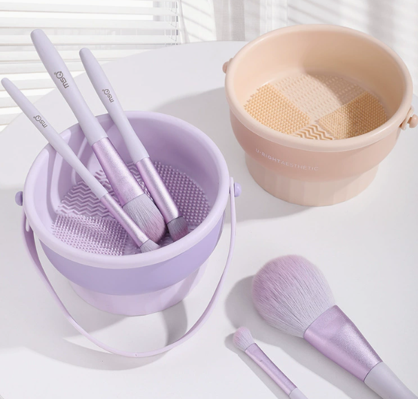 2-in-1 Silicone Makeup Brush Cleaning Bowl, Wash & Dry