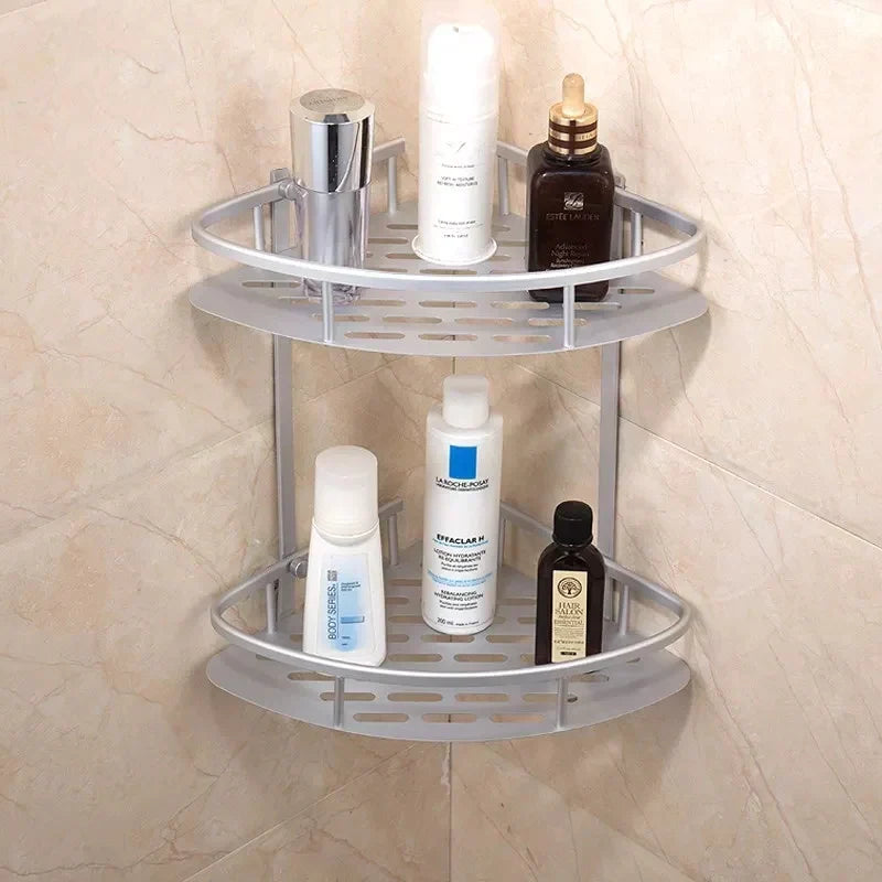 2 Layer Aluminum Steel Corner Bathroom Shelf zavevo