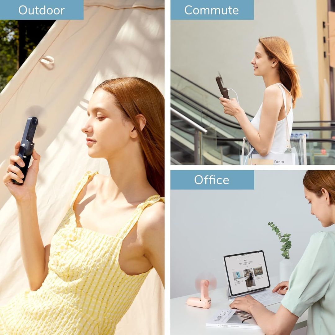 3 In 1 Handheld Mini Fan | USB Rechargeable, Foldable Design & Ideal for Travel, Camping, and Outdoor Activities | zavevo