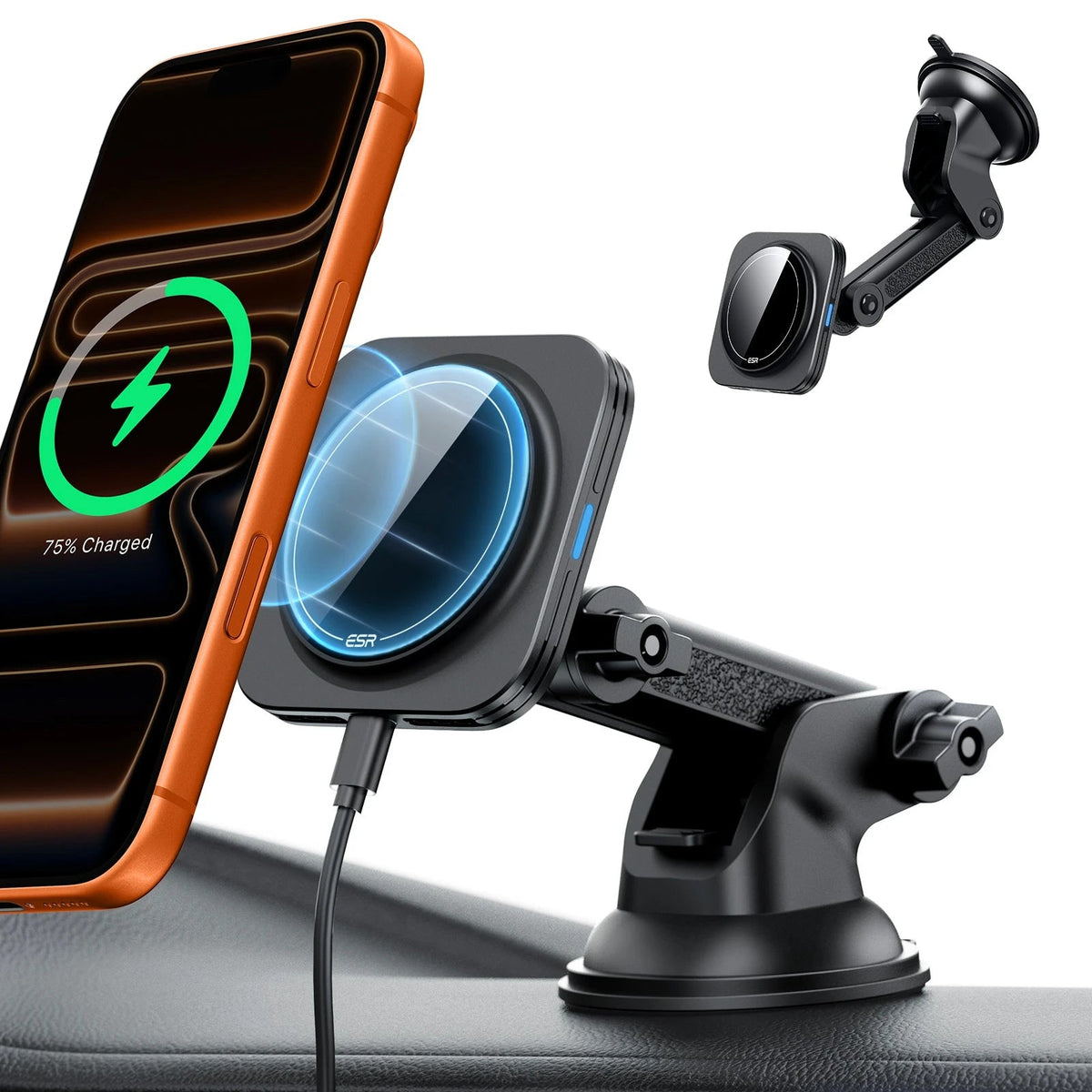 15W Dashboard Wireless Car Charger (HaloLock) - Black