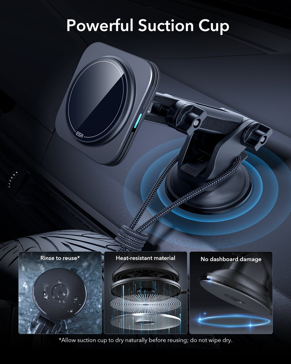 15W Dashboard Wireless Car Charger (HaloLock) - Black