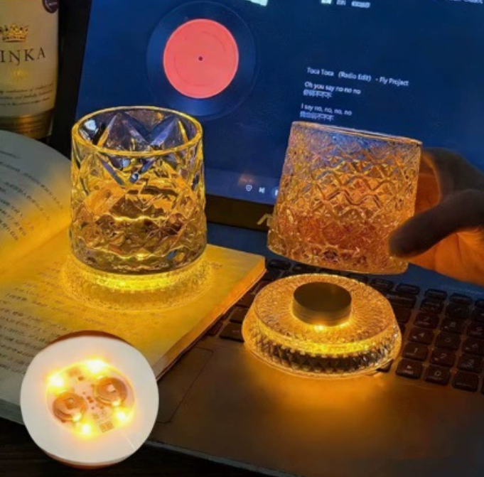 LED Light-Up Spinning Whiskey Glass with Base
