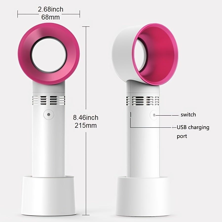 1pc USB Rechargeable Bladeless Handheld Fan - Portable Mini Desk Fan with 3 Speeds for Travel, Camping, Office, and Room Use | zavevo