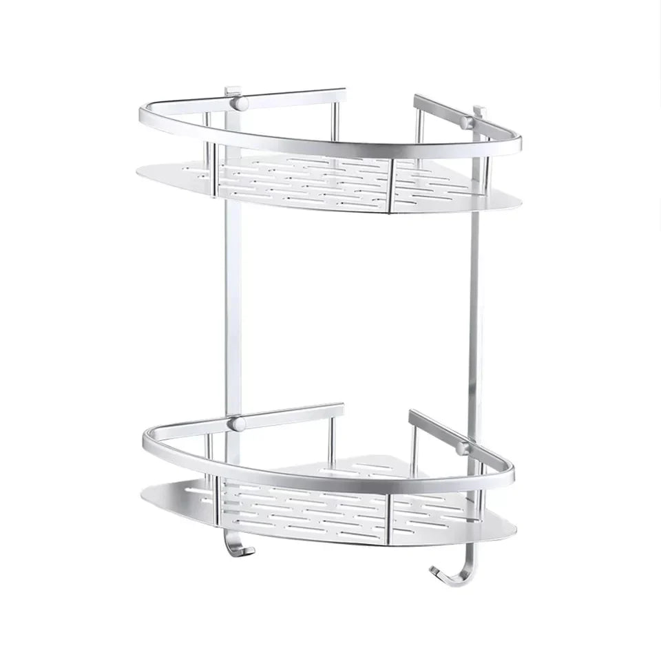 2 Layer Aluminum Steel Corner Bathroom Shelf zavevo