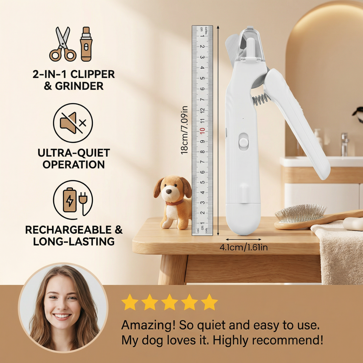 2-in-1 Professional Dog Nail Clipper & Grinder – Ultra-Quiet & Rechargeable zavevo