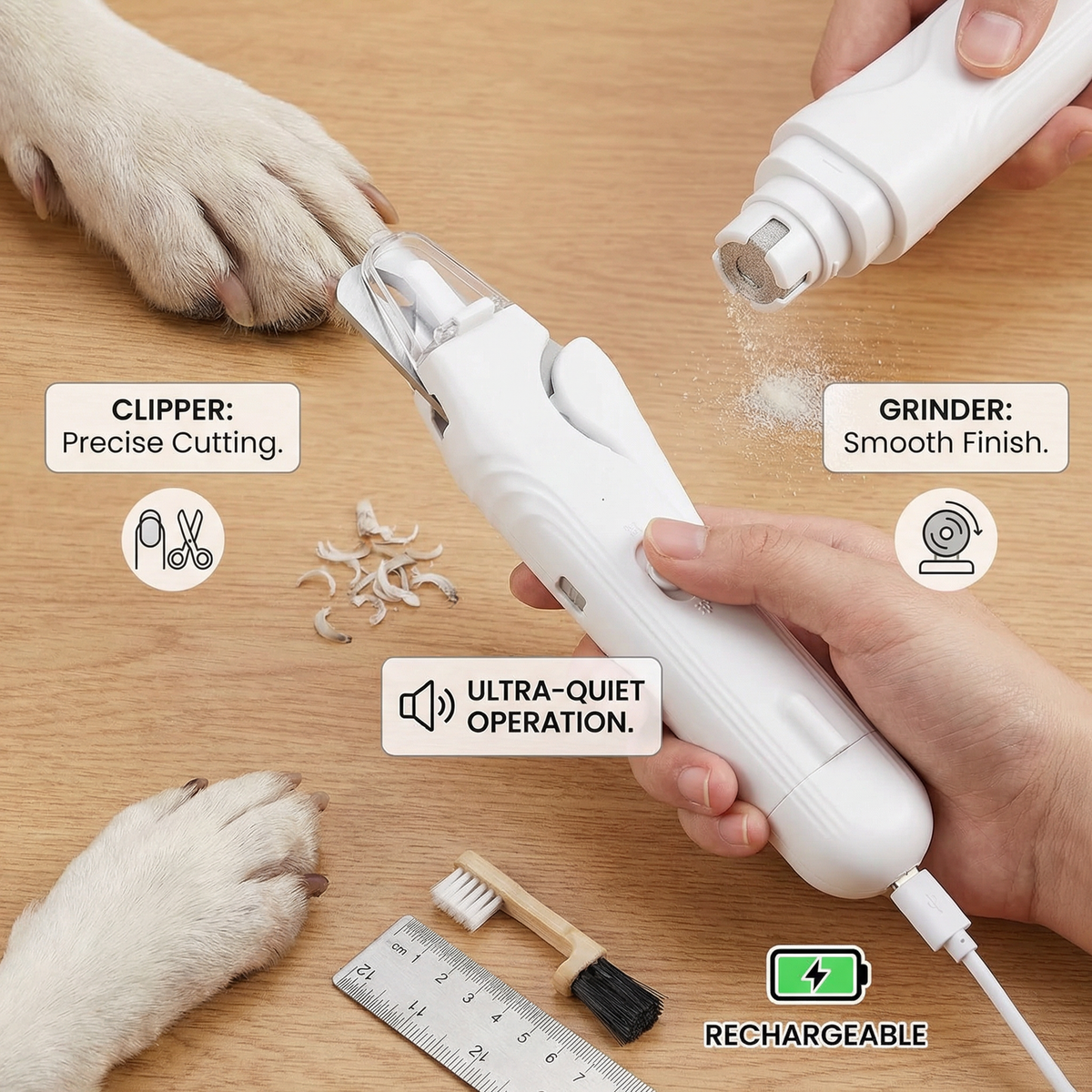 2-in-1 Professional Dog Nail Clipper & Grinder – Ultra-Quiet & Rechargeable zavevo