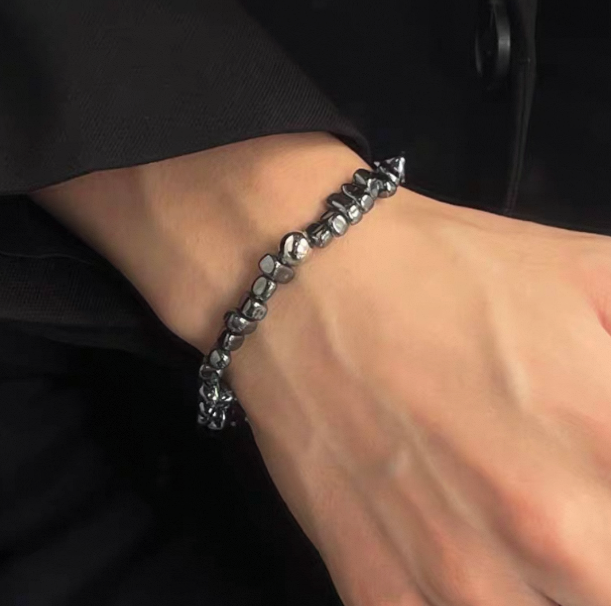 Black & Grey Beaded Bracelet for Women, Minimalist Vintage-Style Stacking Bracelet