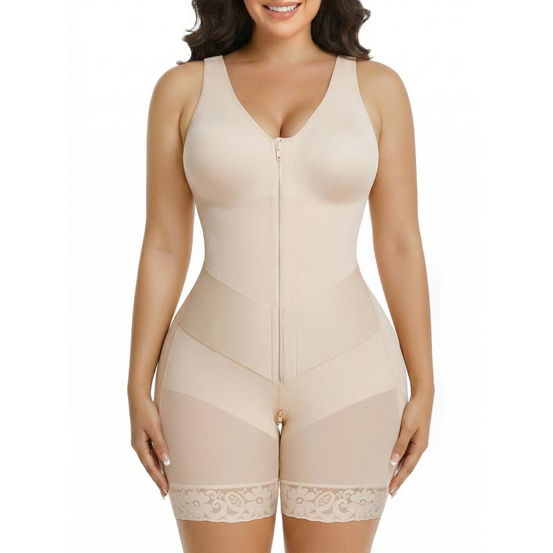 Seamless V-Neck Shapewear Bodysuit for Women – Tummy Control Body Shaper with Built-In Chest Pads