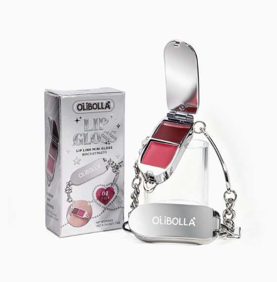 2-in-1 Lip Gloss Bracelet Set, High-Shine Lip Balm Palette with Removable Charm