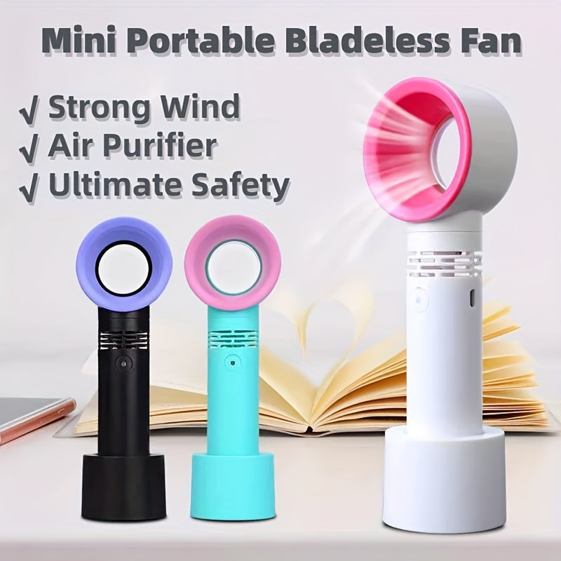 1pc USB Rechargeable Bladeless Handheld Fan - Portable Mini Desk Fan with 3 Speeds for Travel, Camping, Office, and Room Use | zavevo