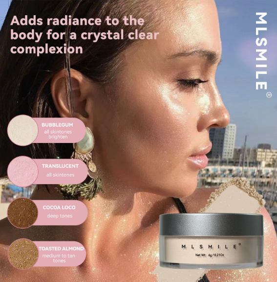 Shimmer Body Highlighter Powder with Pearl Glow, Lightweight Setting Powder