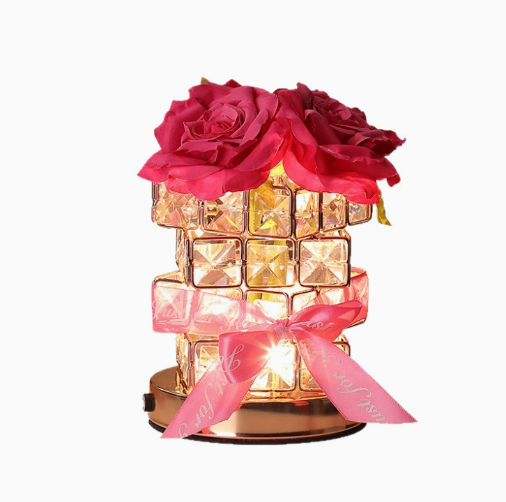 Rose Crystal Bedside Lamp with Warm Glow