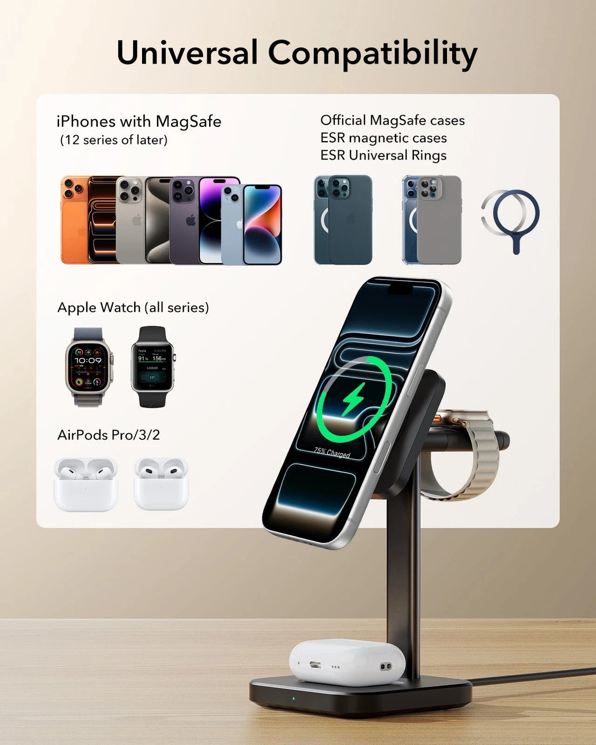 3-in-1 Magnetic Charging Station (15W) - Titanium - US PLUG