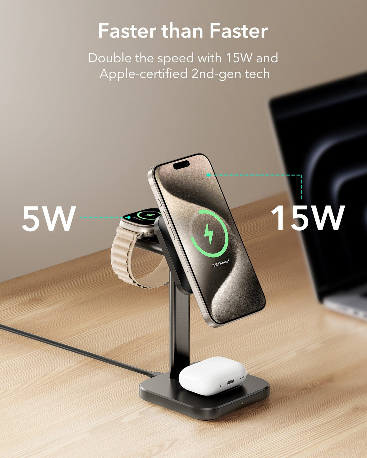 3-in-1 Magnetic Charging Station (15W) - Titanium - US PLUG