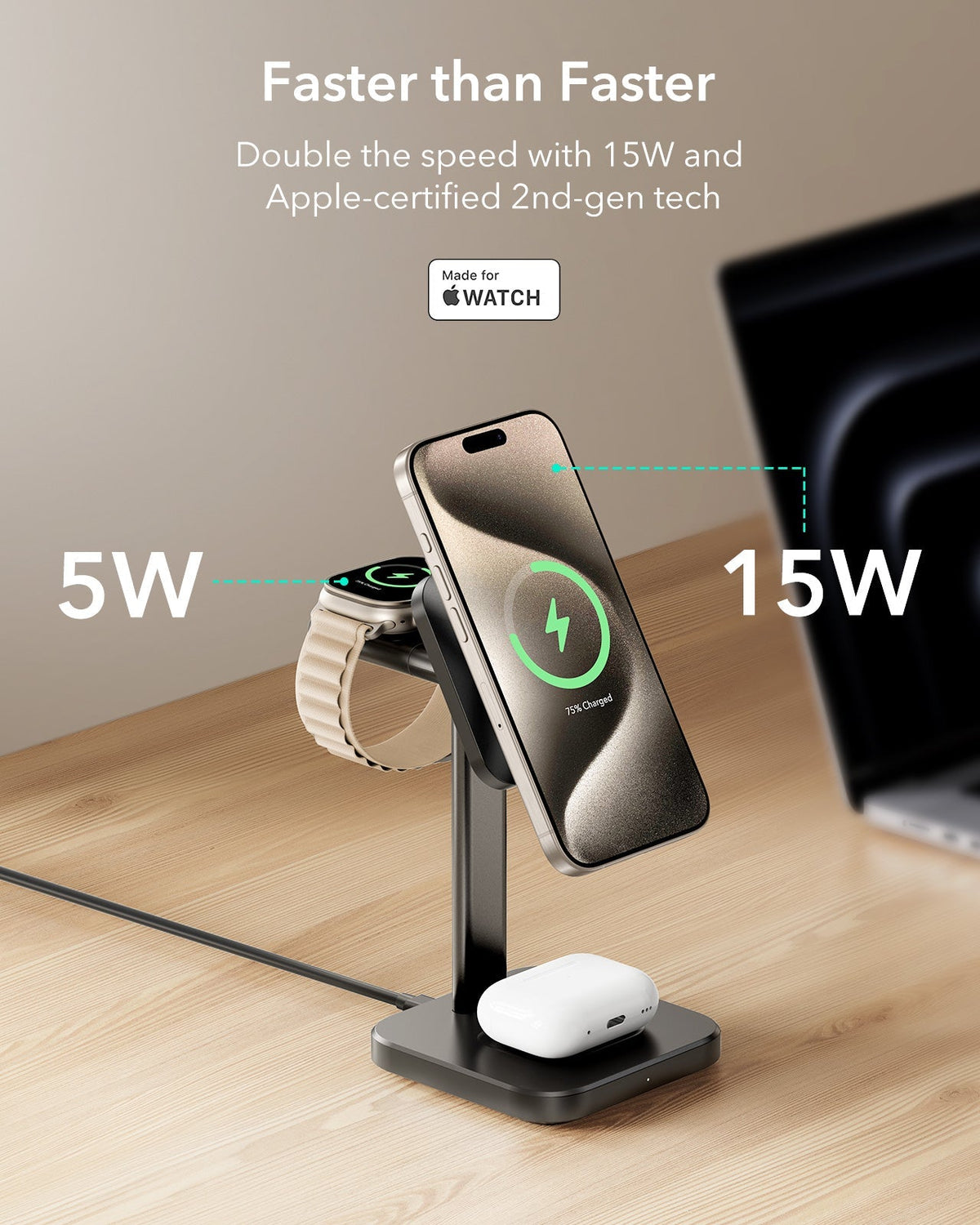 3-in-1 Magnetic Charging Station (15W)- White - US PLUG