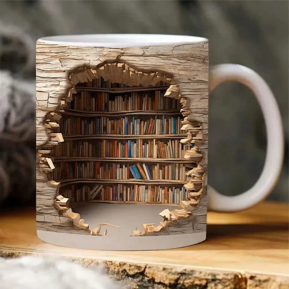 3D Ceramic Bookshelf Mug for Coffee, Tea, and Hot Chocolate