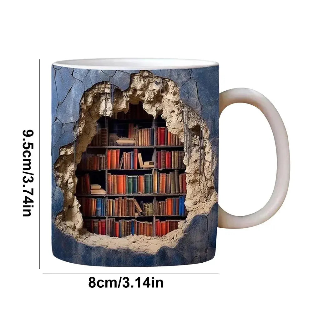 3D Ceramic Bookshelf Mug for Coffee, Tea, and Hot Chocolate