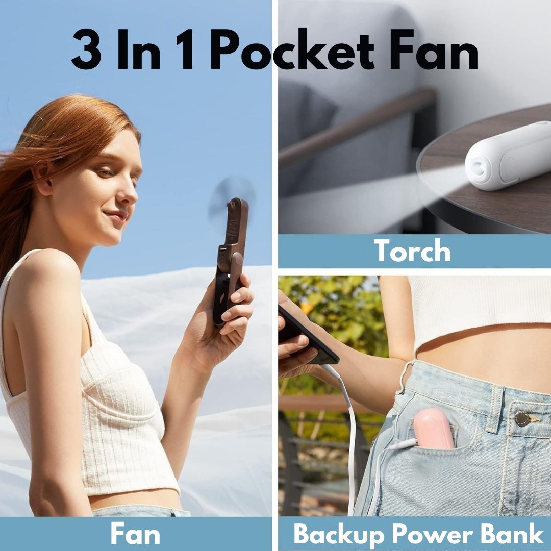 3 In 1 Handheld Mini Fan | USB Rechargeable, Foldable Design & Ideal for Travel, Camping, and Outdoor Activities | zavevo