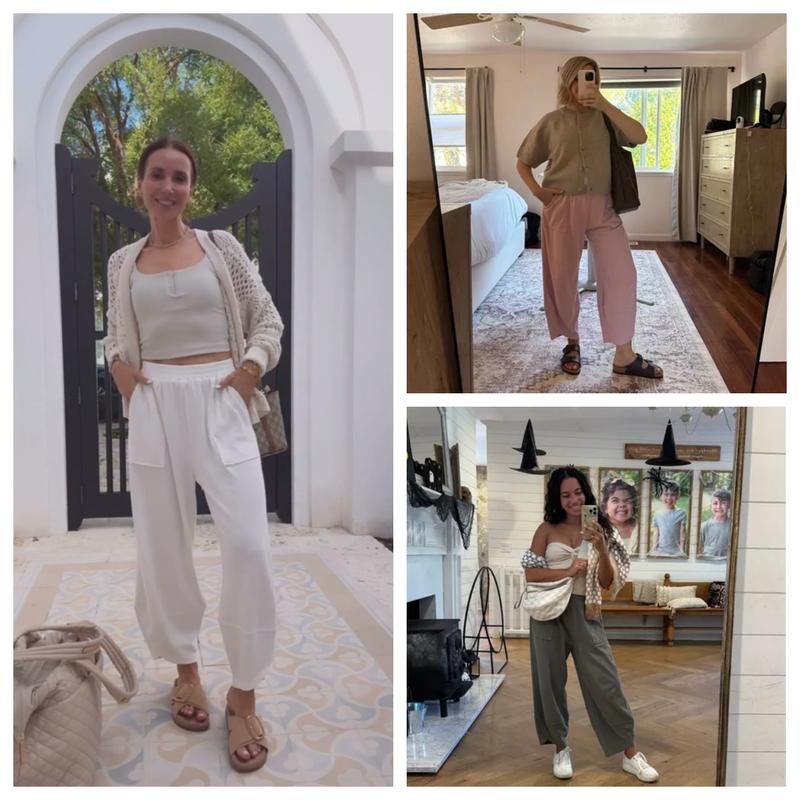 Women's Wide-Leg Palazzo Pants – Baggy Relaxed Fit with Elastic Waist and Pockets
