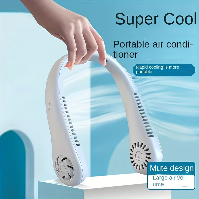 1pc Hands-Free Portable Neck Fan - Rechargeable, Leafless, and USB Powered - Perfect for Desk and Travel Use | zavevo