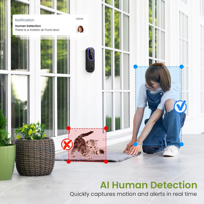 Wireless Video Doorbell Camera 1080P – Battery Smart Doorbell with Human Detection, Night Vision and 2-Way Audio