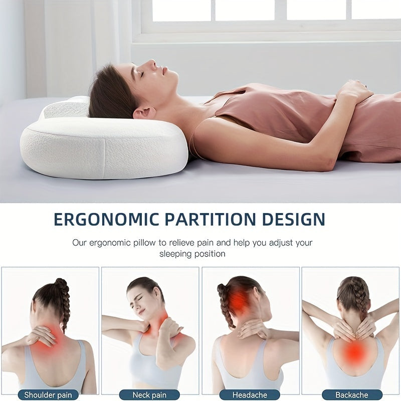 1pc Oval Macaron Pillow Cervical Memory Foam Pillow, Cooling Bed Pillow For Sleeping - Neck Pillows For Pain Relief Sleeping, Contour Support Ergonomic Pillow For Side Back Stomach Sleepers Using High And Low Partition | zavevo