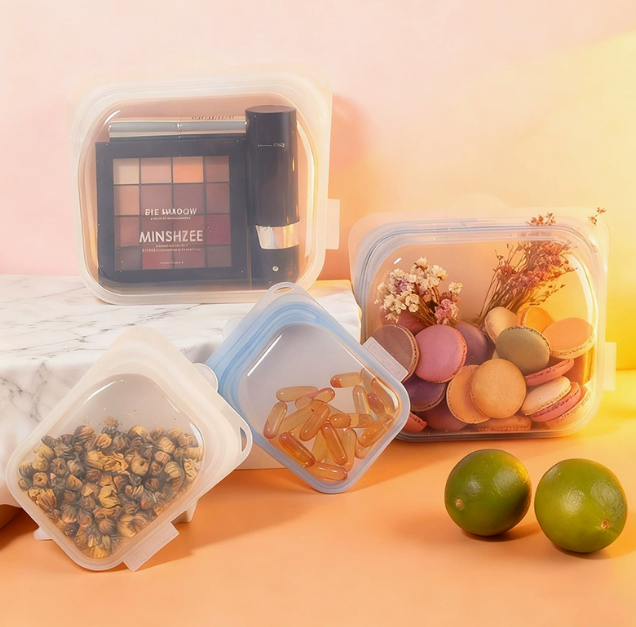 Food-Grade Silicone Storage Bags, Leak-Proof Reusable Food Bags