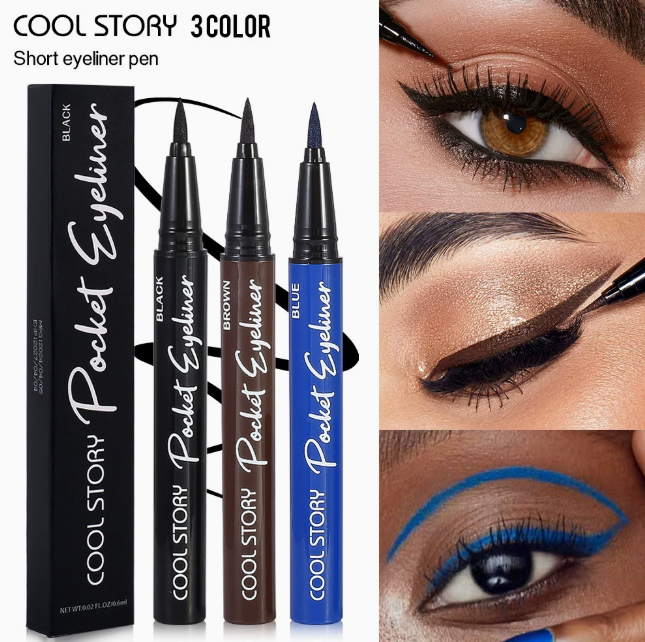 Liquid Eyeliner Pen, Quick-Dry Waterproof Smudge-Proof, Black, Blue or Brown