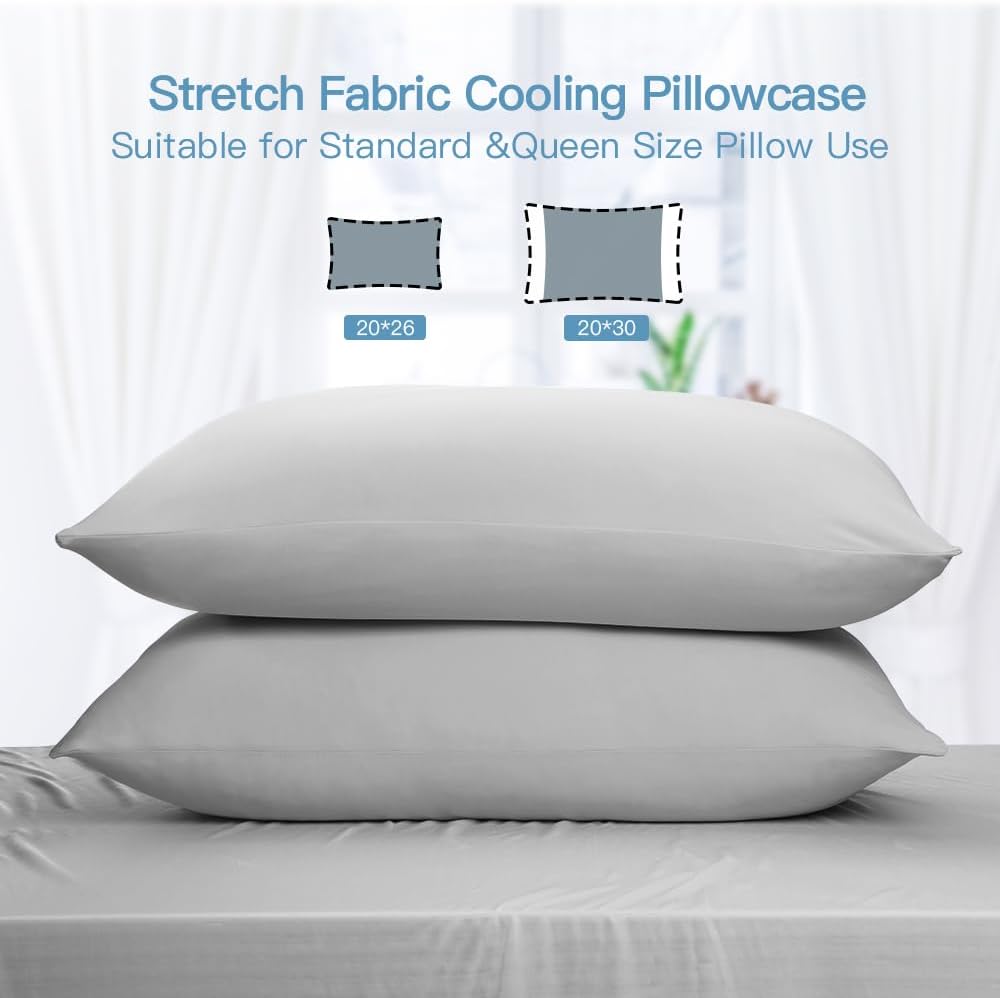 2-Pack Cooling Pillowcases – Q-Max >0.5 , Anti-Static, Hidden Zipper,, Color Gray | zavevo