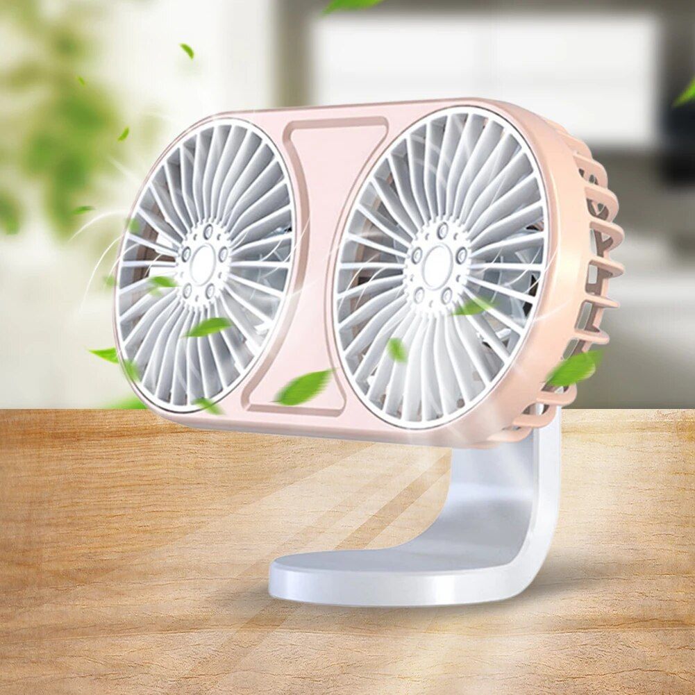 360° Rotating Dual-Head USB Car Fan with Ambient Lighting | zavevo