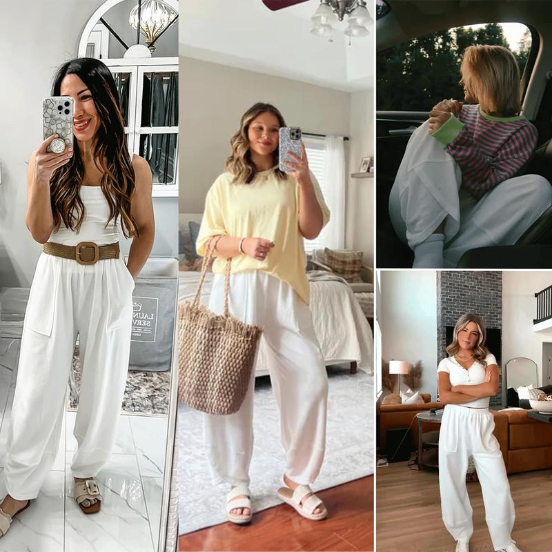Women's Wide-Leg Palazzo Pants – Baggy Relaxed Fit with Elastic Waist and Pockets