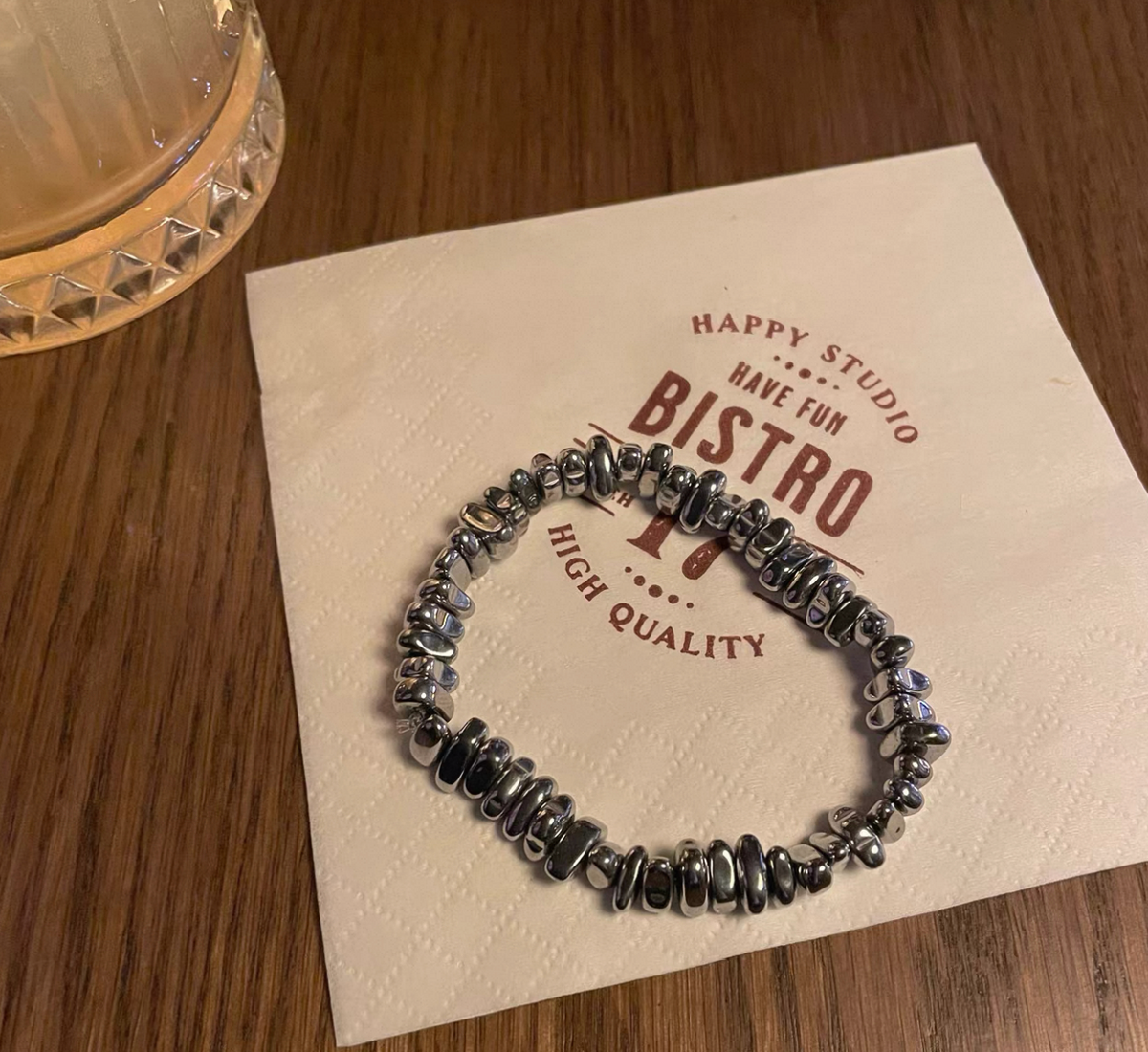 Black & Grey Beaded Bracelet for Women, Minimalist Vintage-Style Stacking Bracelet
