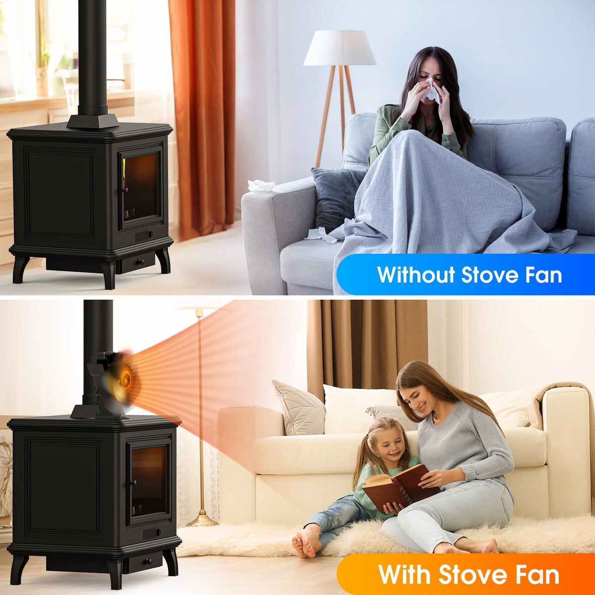 4 Blade Stove and Log Burner Fan for Wood/Fireplace | zavevo
