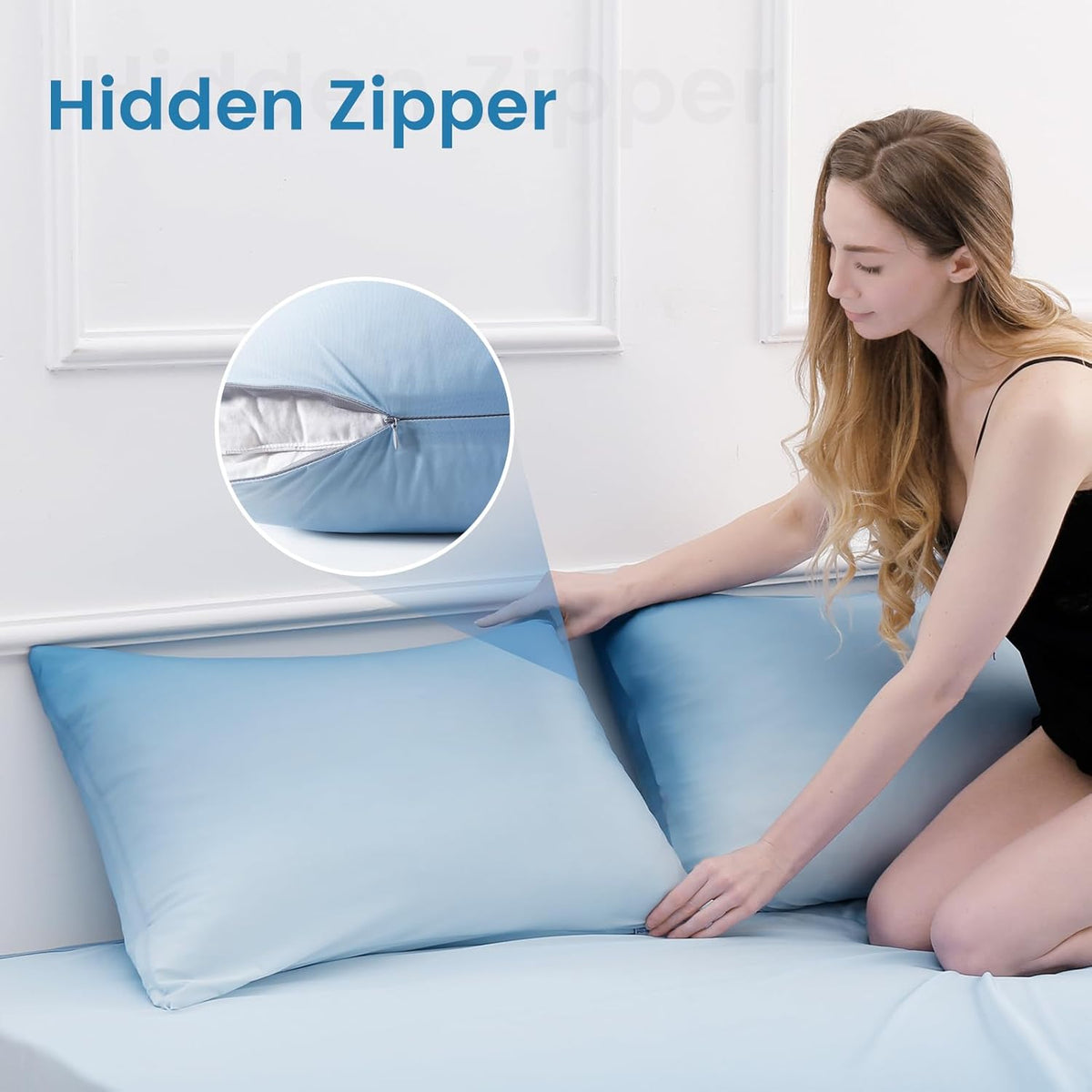 2 Pack Blue Cooling Pillowcases – Breathable, Soft, Skin & Hair Protecting | zavevo