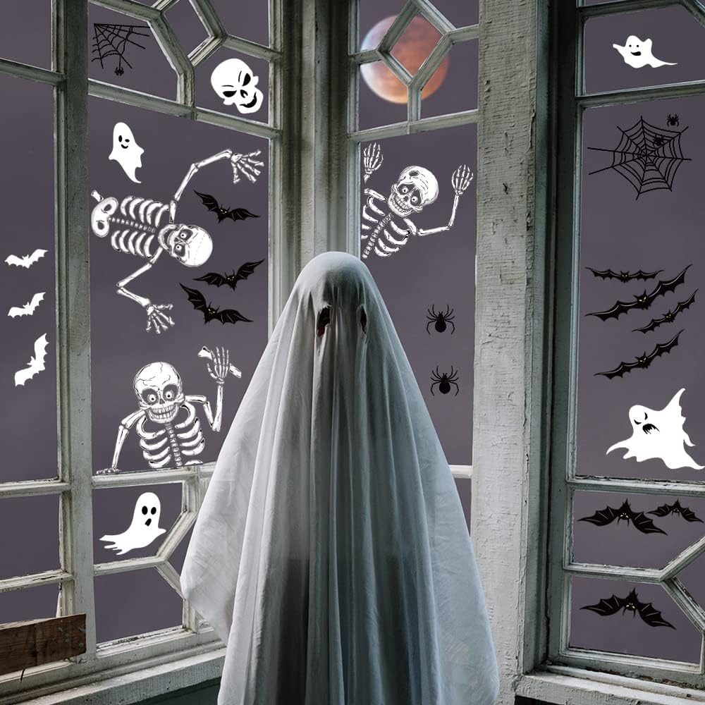 140PCS Halloween Window Clings Decor - Double-Sided Removable Stickers For Indoor Halloween Party Decorations zavevo