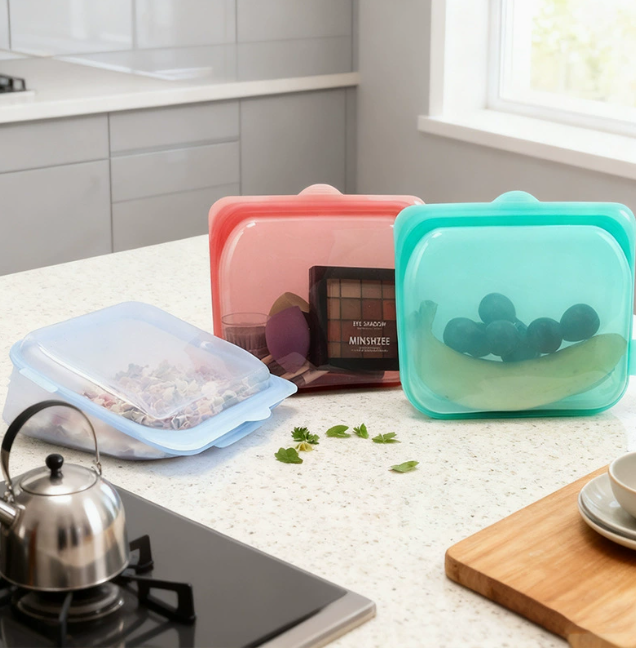 Food-Grade Silicone Storage Bags, Leak-Proof Reusable Food Bags