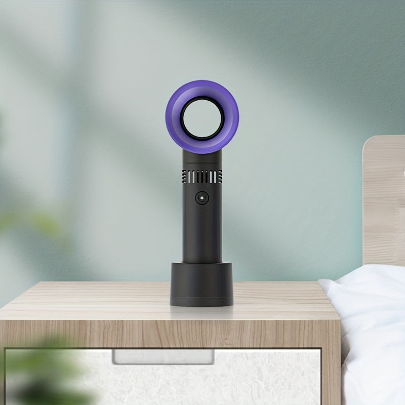 1pc USB Rechargeable Bladeless Handheld Fan - Portable Mini Desk Fan with 3 Speeds for Travel, Camping, Office, and Room Use | zavevo
