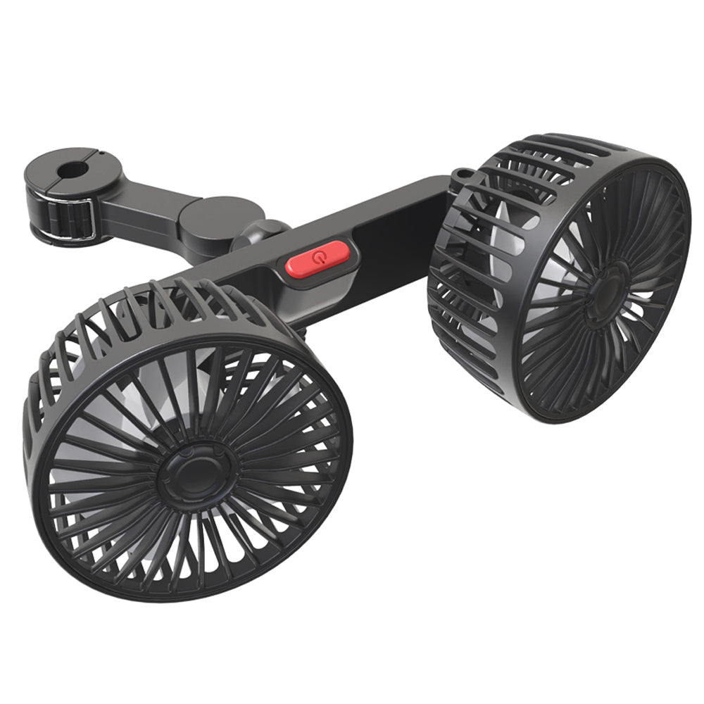 1 Pc Car Fan, Car Small Air Conditioner, Double-headed Rear Fan, Strong Wind, 360 Degrees Rotation, Large Air Volume, Subwoofer Operation, Base Fixed Clip Mounting Method, Suitable For Car Home | zavevo