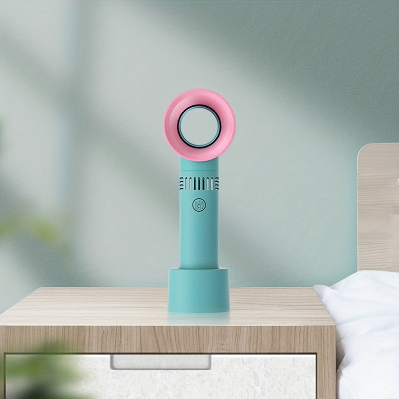 1pc USB Rechargeable Bladeless Handheld Fan - Portable Mini Desk Fan with 3 Speeds for Travel, Camping, Office, and Room Use | zavevo