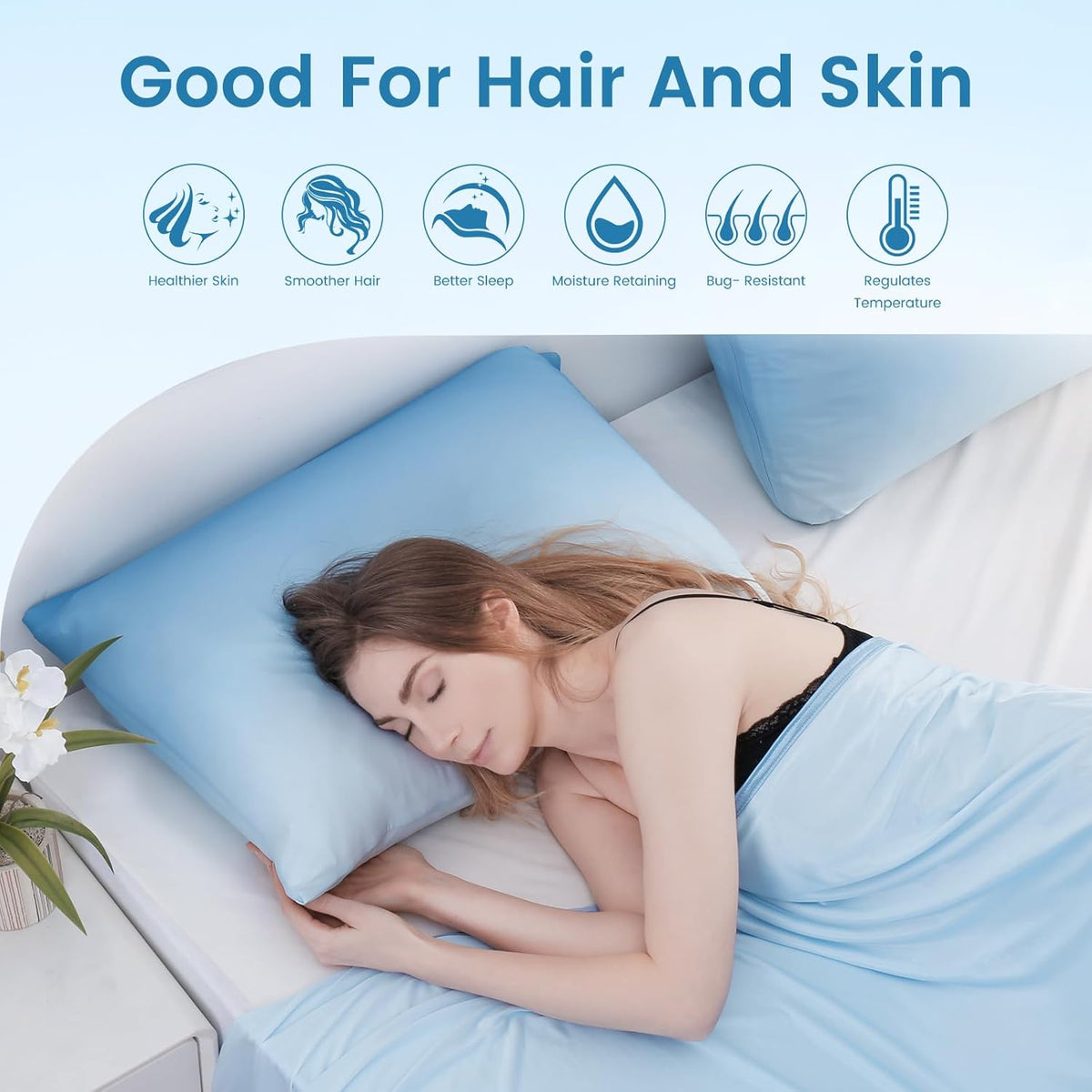 2 Pack Blue Cooling Pillowcases – Breathable, Soft, Skin & Hair Protecting | zavevo