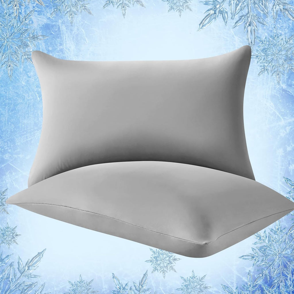 2-Pack Cooling Pillowcases – Q-Max >0.5 , Anti-Static, Hidden Zipper,, Color Gray | zavevo