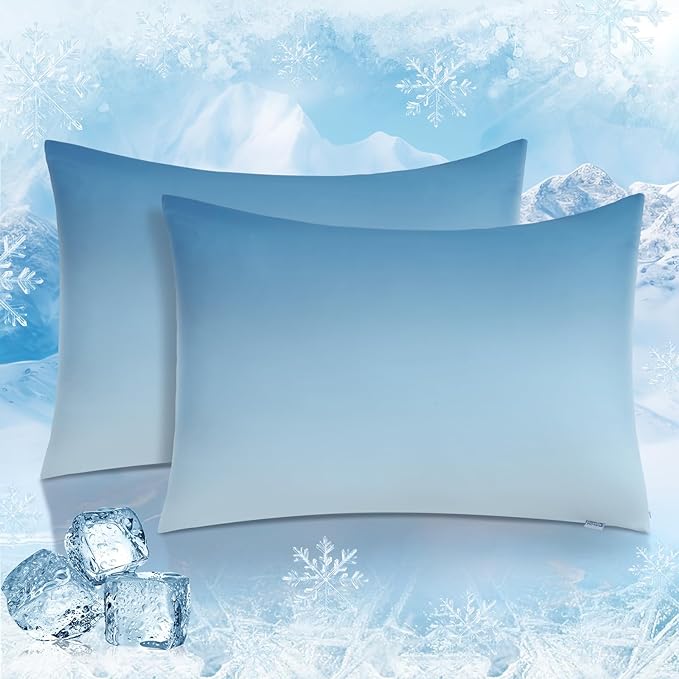 2 Pack Blue Cooling Pillowcases – Breathable, Soft, Skin & Hair Protecting | zavevo