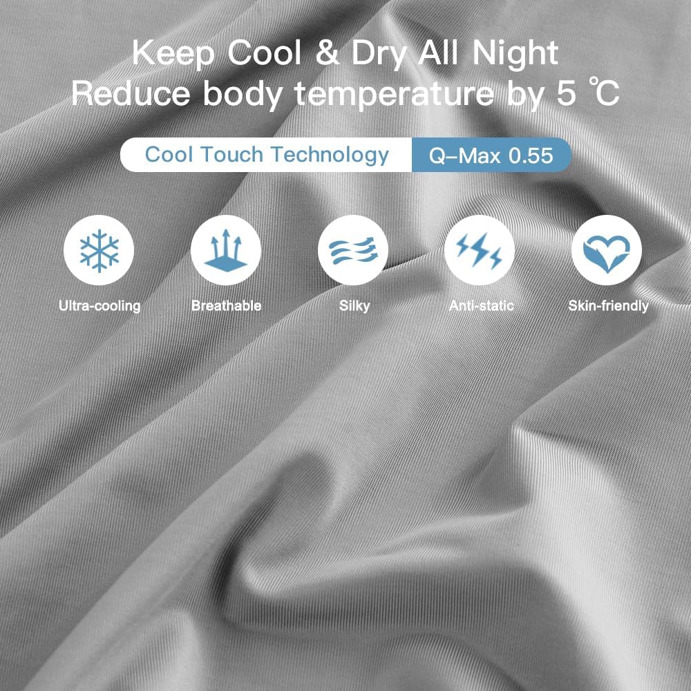2-Pack Cooling Pillowcases – Q-Max >0.5 , Anti-Static, Hidden Zipper,, Color Gray | zavevo