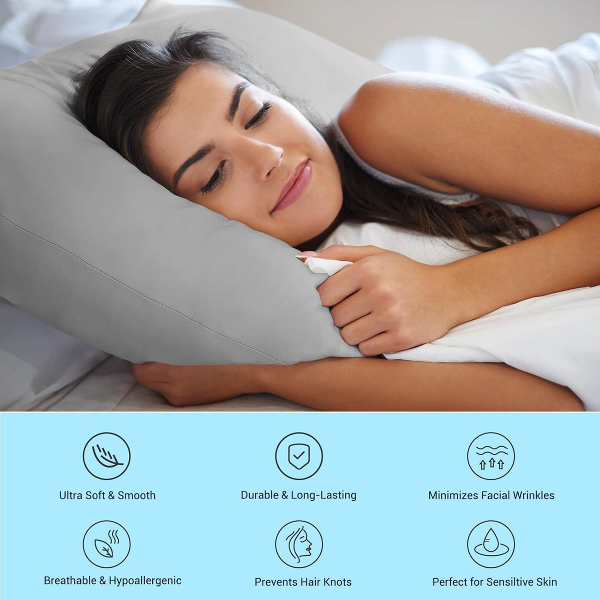 2-Pack Cooling Pillowcases – Q-Max >0.5 , Anti-Static, Hidden Zipper,, Color Gray | zavevo