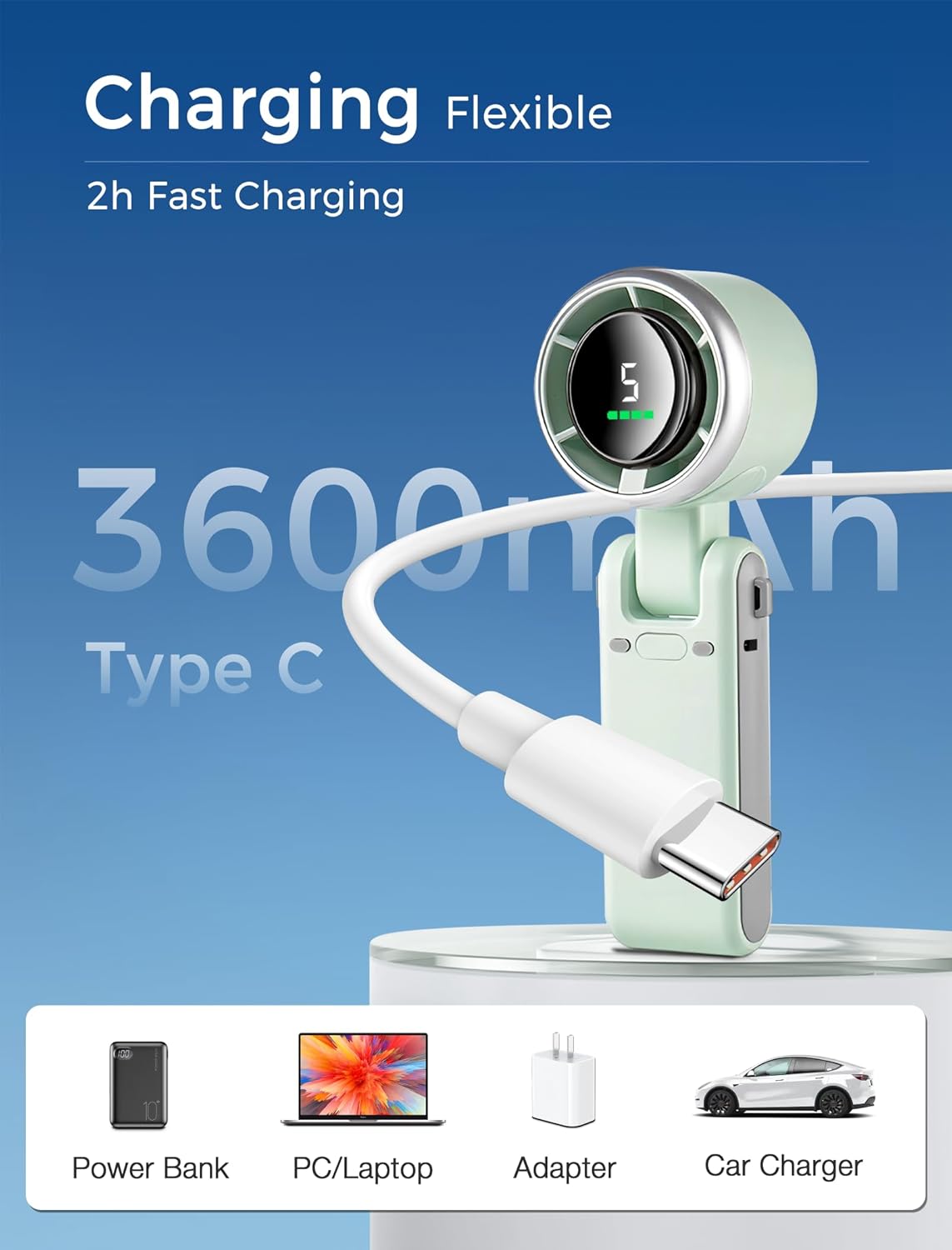 3-in-1 Mini Handheld Turbo Fan – Desk, Neck & Portable Cooling Fan (Rechargeable) | zavevo