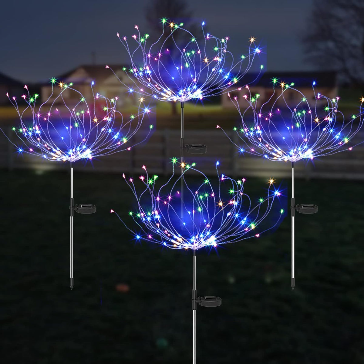 4 Pieces Solar Firework Garden Lights - Weatherproof LED Decorative Lighting, Solar Power for Garden and Patio | zavevo