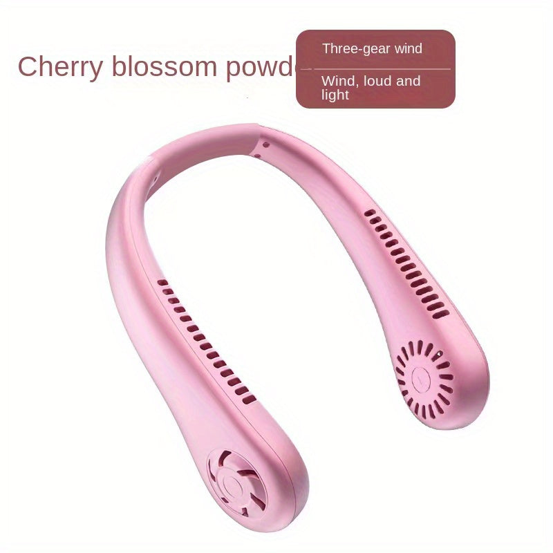 1pc Hands-Free Portable Neck Fan - Rechargeable, Leafless, and USB Powered - Perfect for Desk and Travel Use | zavevo