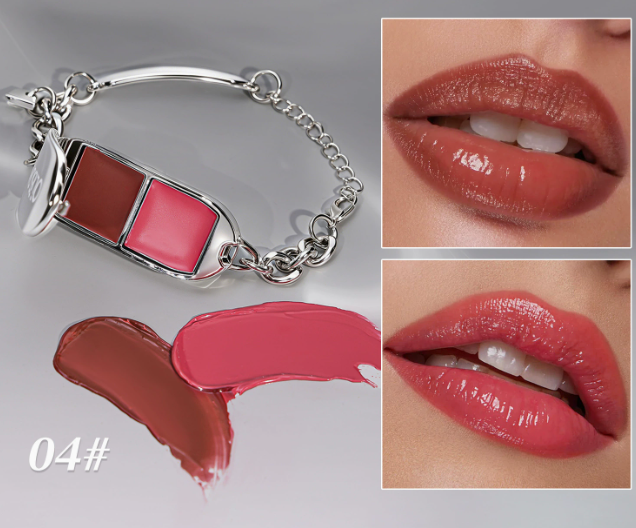 2-in-1 Lip Gloss Bracelet Set, High-Shine Lip Balm Palette with Removable Charm