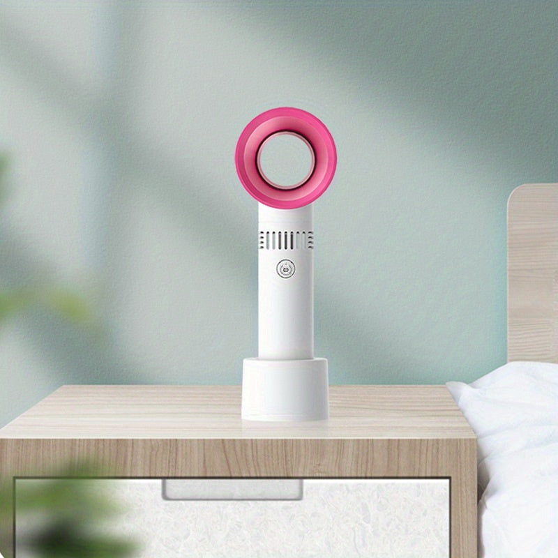 1pc USB Rechargeable Bladeless Handheld Fan - Portable Mini Desk Fan with 3 Speeds for Travel, Camping, Office, and Room Use | zavevo