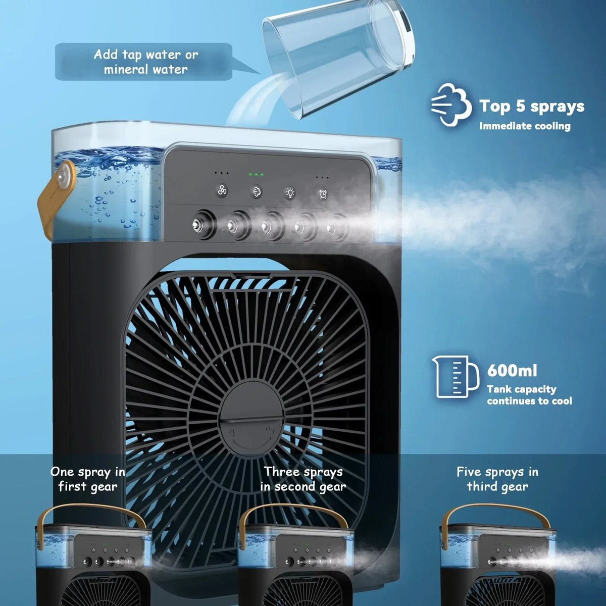3-in-1 Portable Air Cooler with Humidifier and LED Night Lights | zavevo